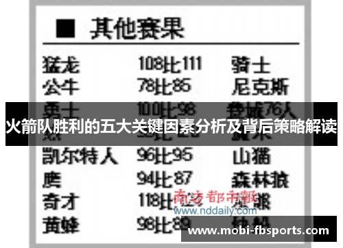 火箭队胜利的五大关键因素分析及背后策略解读