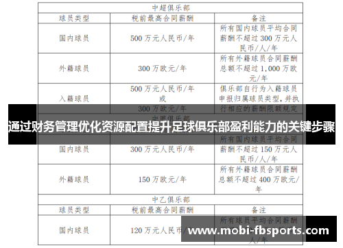 通过财务管理优化资源配置提升足球俱乐部盈利能力的关键步骤